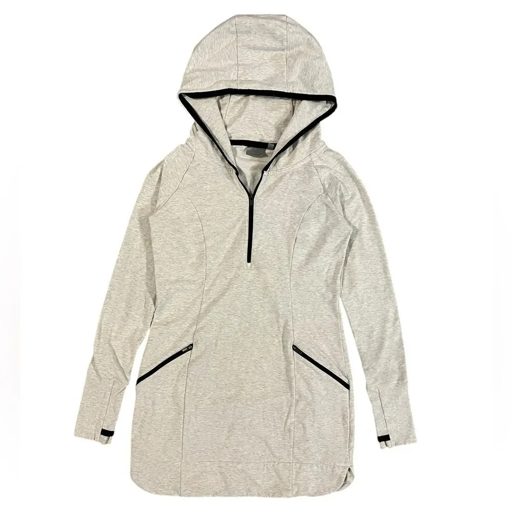 Athleta Long Zip Up Hoodie Heathered Gray Tunic Duster Sweatshirt Womens Small